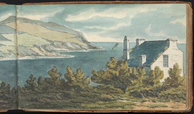 Álbum de estudios de paisajes y figuras: Escena costera rocosa de Thomas Bradshaw