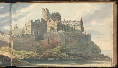 Álbum de estudios de paisajes y figuras: Ruinas de un castillo en una costa rocosa de Thomas Bradshaw