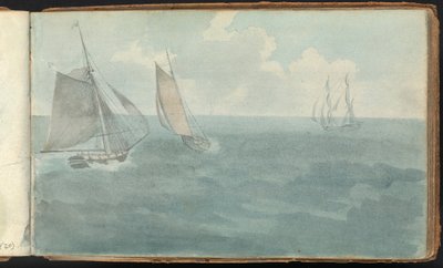 Álbum de estudios de paisajes y figuras: Tres barcos en el mar de Thomas Bradshaw