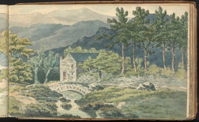 Álbum de estudios de paisajes y figuras: Dos casas junto a un camino de montaña de Thomas Bradshaw