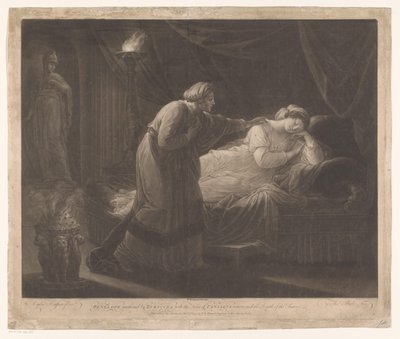 Penélope wordt gewekt puerta Euryclea Penélope despertada por Euryclea, con la noticia del regreso de Ulises y la muerte de los pretendientes (título sobre el objeto) de Thomas Burke