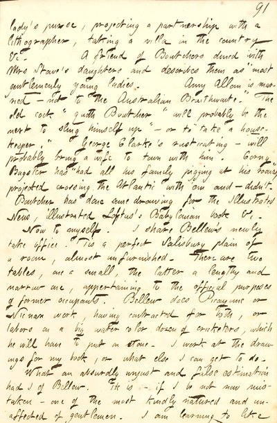 Describe la oficina que comparte con Frank Bellew y una carta de William Boutcher. Transcripción de Thomas Butler Gunn