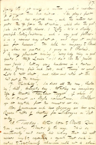 Diarios de Thomas Butler Gunn - Volumen 8, página 104, 16-18 de noviembre de 1856 de Thomas Butler Gunn