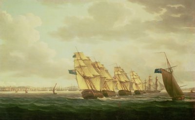 Nelson en el "Theseus" con el Escuadrón de la Costa cerca de Cádiz, julio de 1797 de Thomas Buttersworth