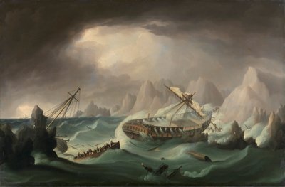 Naufragio frente a una costa rocosa de Thomas Buttersworth