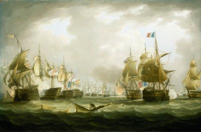 La batalla de Trafalgar, 21 de octubre de 1805, comienzo de la acción, principios del siglo XIX (óleo sobre lienzo) de Thomas Buttersworth