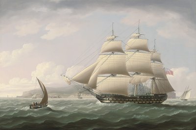 El barco Dunira de la Honorable Compañía de las Indias Orientales pasando por la bahía de Funchal en la isla de Madeira - Thomas Buttersworth de Thomas Buttersworth