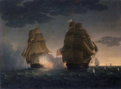 Escape del H.M.S. Belvidera de la fragata estadounidense President, 1815 de Thomas Butterworth