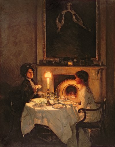 A Caller, Candlelight and Tea (óleo sobre lienzo) de Thomas Cantrell Dugdale