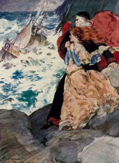 Próspero y Miranda contemplan la Tempestad (litografía en color) de Thomas Cantrell Dugdale