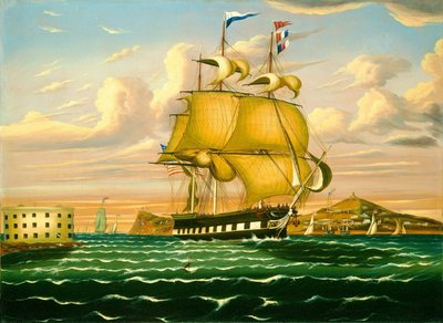 Barco de carga pasando por Castle Williams, puerto de Nueva York de Thomas Chambers