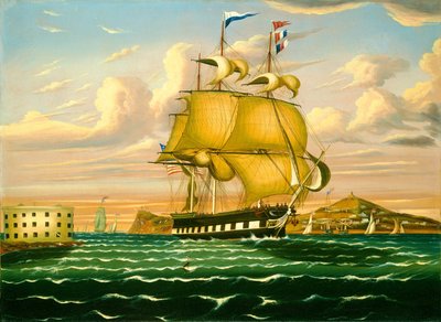 Barco de Paquete Pasando el Castillo Williams, Puerto de Nueva York, mediados del siglo XIX de Thomas Chambers
