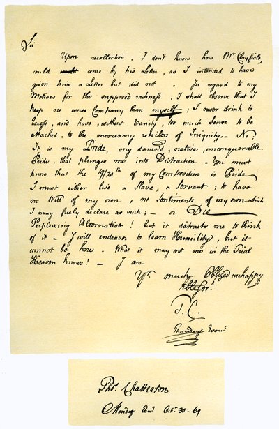 Carta de Thomas Chatterton a William Barrett de Thomas Chatterton