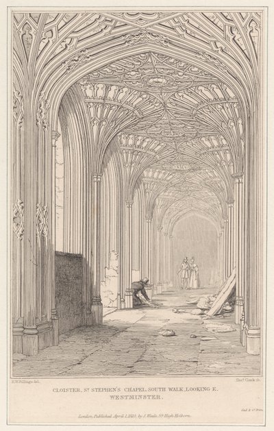 Claustro, Capilla de San Esteban, Paseo Sur, mirando al E. Westminster de Thomas Clark