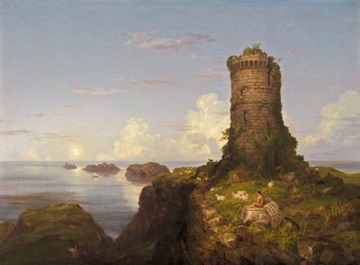 Escena de la Costa Italiana con Torre en Ruinas de Thomas Cole