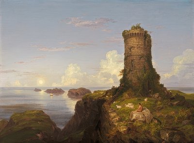 Costa italiana con ruina de torre de Thomas Cole