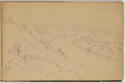 Panorama del Oxbow en el río Connecticut visto desde Mount Holyoke, c.1832 (lápiz sobre papel) de Thomas Cole