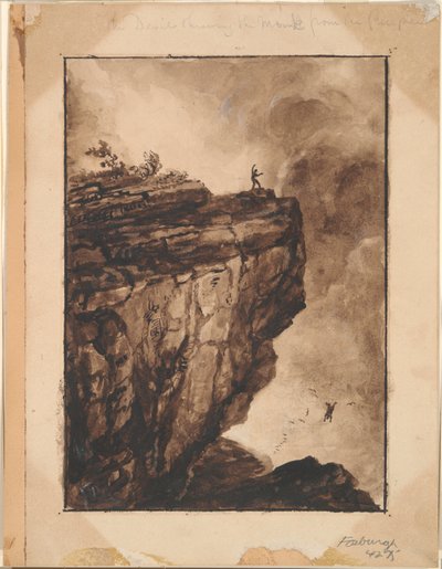 El diablo tirando al monje por el precipicio de Thomas Cole
