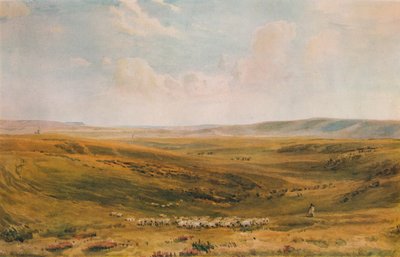 Las colinas cerca de Lewes, acantilado de Seaford en la distancia, c1887 de Thomas Collier
