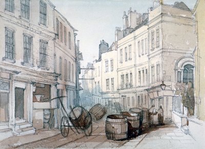 Bread Street Hill y el cementerio de la iglesia de San Nicolás Olave, Ciudad de Londres, c1850 de Thomas Colman Dibdin