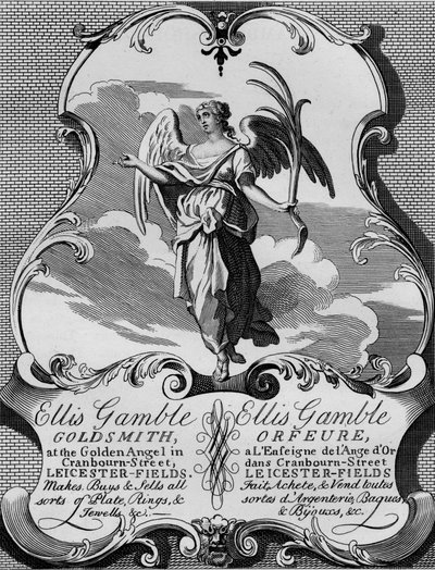 Tarjeta comercial del orfebre Ellis Gamble, 1720s, 1827 de Thomas Cook