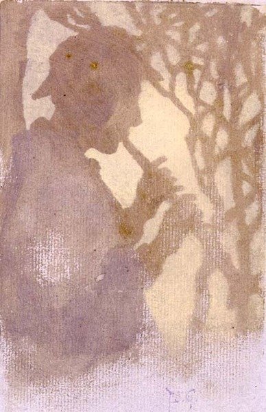 Un habitante del bosque, o tocando la flauta al País de Nunca Jamás de Thomas Cooper Gotch