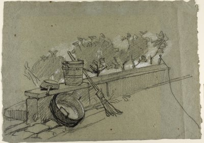 Objetos en la pared, estudio para Couture, El cazador de pájaros de Thomas Couture