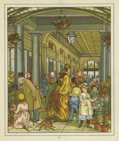 Vista interior de personas entre las flores a la venta en Covent Garden de Thomas Crane