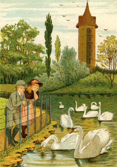 Zoológico de París - niños viendo cisnes de Thomas Crane