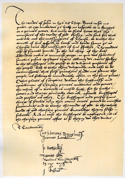 Declaración episcopal del arzobispo Crammer y otros siete obispos ingleses, c1537 de Thomas Cranmer