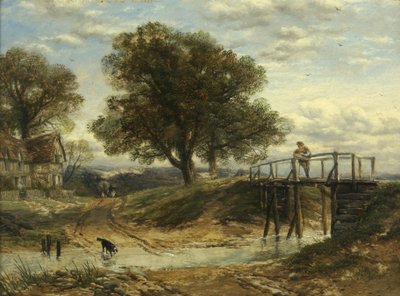 Paisaje con Arroyo, Puente y Cabaña de Thomas Creswick