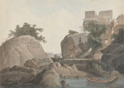 Roca del faquir en Sultanganj, en el río Ganges de Thomas Daniell