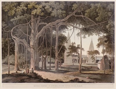 Templos hindúes en Agouree en el río Soane de Thomas Daniell