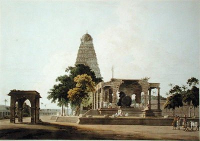 El Gran Toro, un ídolo hindú, en Tanjore, lámina XXII de 