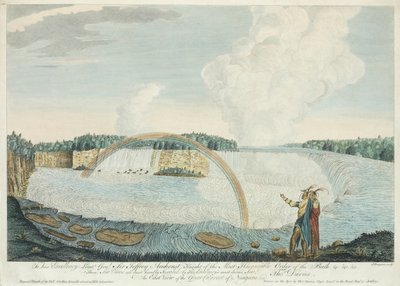 Vista este de la Gran Catarata del Niágara, grabado por J. Fougeron, c.1763-68 de Thomas Davies