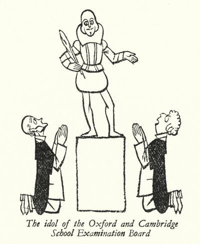 William Shakespeare, ídolo de la Junta de Exámenes Escolares de Oxford y Cambridge (litografía) de Thomas Derrick