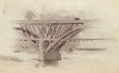 Dibujo del puente de la avenida Girard, reverso boceto de un remo, c. 1871 de Thomas Eakins