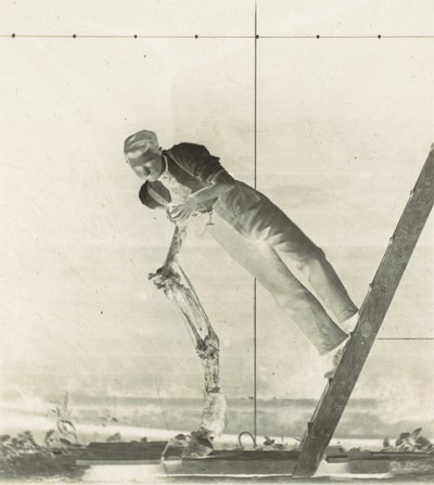 Hombre en una escalera con la pierna disecada de un caballo, 1880s de Thomas Eakins