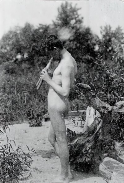 Estudio de flautista de pie para Arcadia de Thomas Eakins
