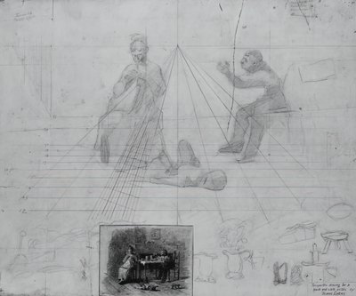 Estudio de perspectiva sin título para ilustración de historia de revista, Condiciones del Sr. Neelus Peeler de Thomas Eakins