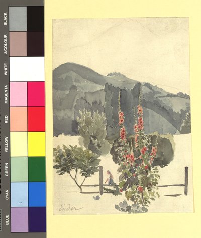 Studie (Landschaft mit Pappelrosen) de Thomas Ender