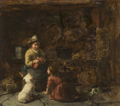 Interior de Cabaña con Dos Niños, c.1850 de Thomas Faed