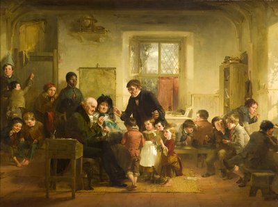 La visita del patrón y la patrona a la escuela del pueblo de Thomas Faed