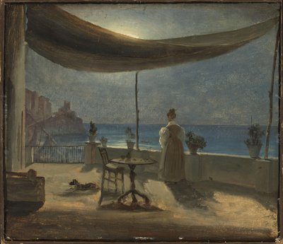 Una terraza en Amalfi a la luz de la luna, c.1834 (óleo sobre papel montado sobre tabla) de Thomas Fearnley