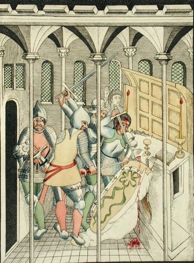 El asesinato de Santo Tomás de Becket (c.1118-70) en Canterbury, desde la Capilla de la Trinidad en Stratford Upon Avon de Thomas Fisher Hoxton