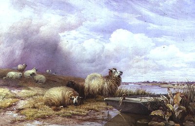 Un Paisaje con Ovejas y Barco de Thomas Francis Wainewright