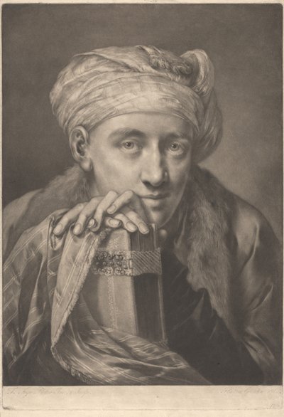 Porträt eines Mannes mit Turban, auf ein Buch gelehnt de Thomas Frye