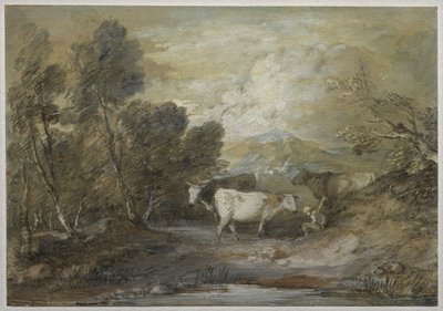 Un pastor con tres vacas junto a una piscina en las tierras altas, mediados de la década de 1780 de Thomas Gainsborough