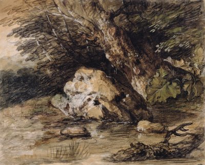 Un paisaje montañoso con figuras acercándose a un puente, c.1763 de Thomas Gainsborough