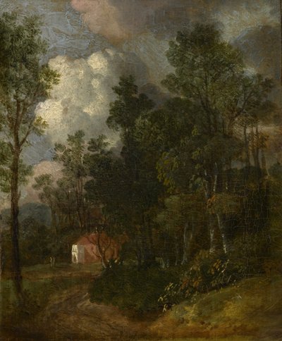 Paisaje boscoso con figuras junto a una casa, c.1752 de Thomas Gainsborough